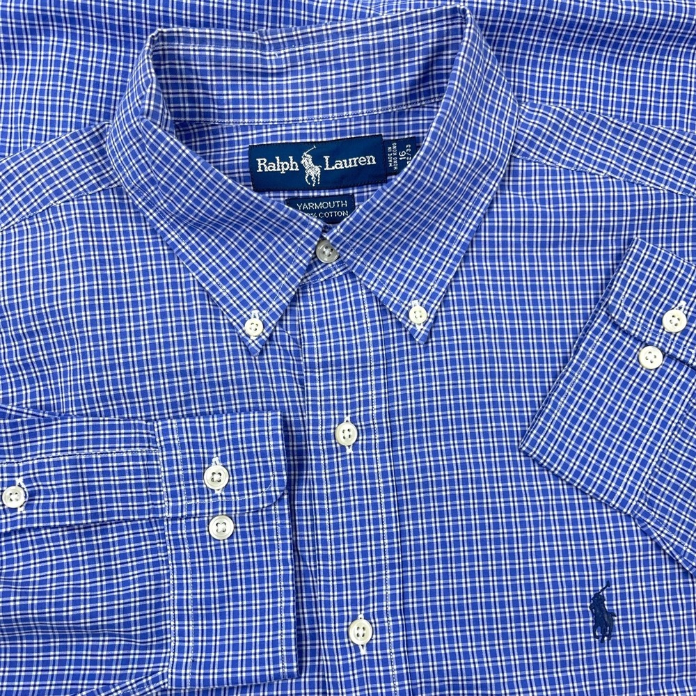 Ralph Lauren Shirt Men Large Blue Button Up Yarmouth Pinpoint Oxford 16 32/33